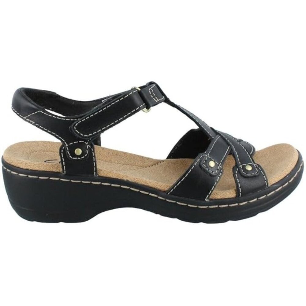 Clarks‎ Women's 8 Hayla Ortholite Leather Slingback Hook & Loop Flat Sandal